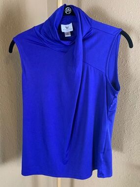 Worthington Petite PM Royal Blue Sleeveless Cowl Neck Blouse Top Stretch